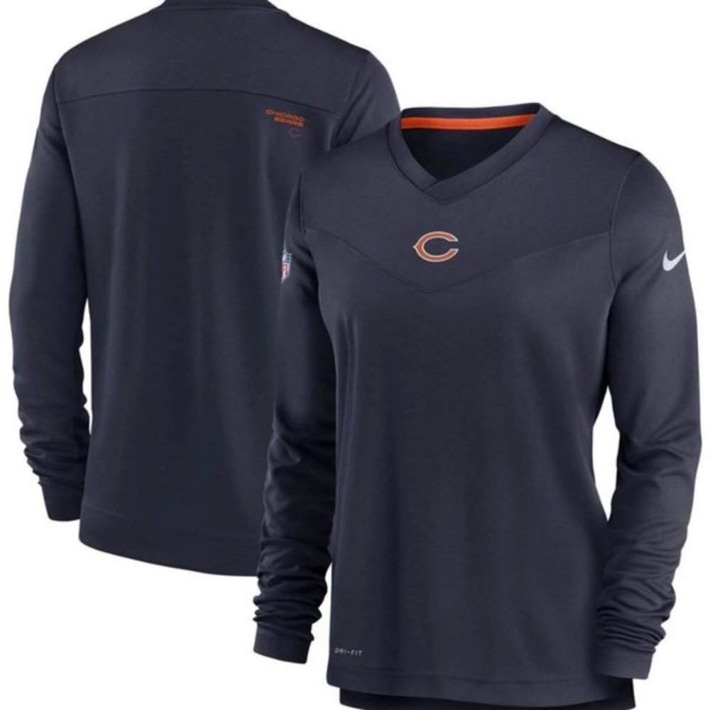 NIKE Women's Chicago Bears Dri-Fit NFL Pull Over Long Sleeve Navy Shirt (Medium)